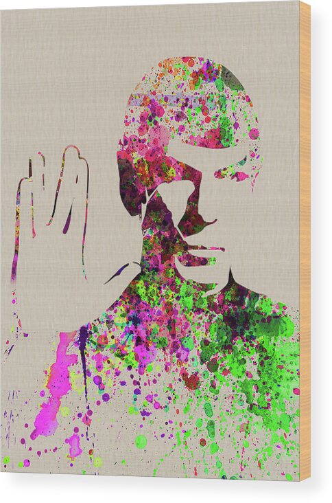 Spock Wood Print featuring the mixed media Legendary Spock Watercolor by Naxart Studio