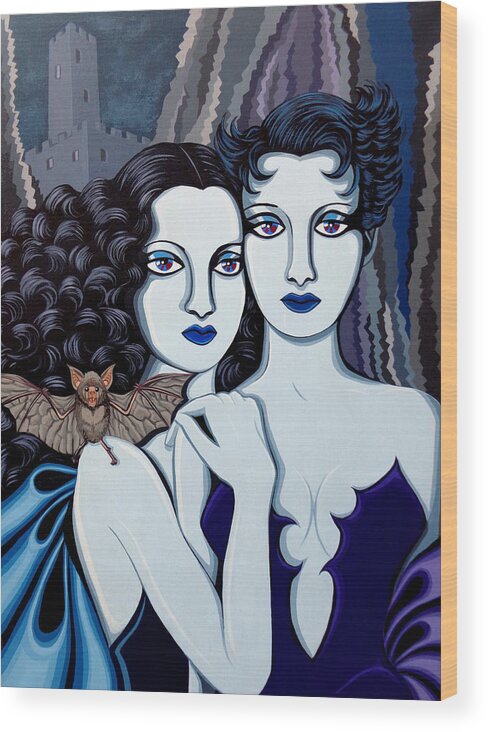 Gothic Wood Print featuring the painting Les Vamperes Bleu by Tara Hutton