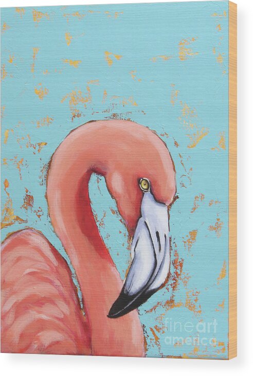 Flamingo Wood Print featuring the painting Little Flamingo by Lucia Stewart