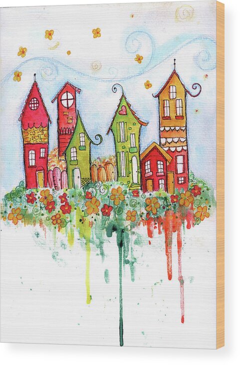 Little Village Wood Print featuring the painting Little Village by Maureen Lisa Costello