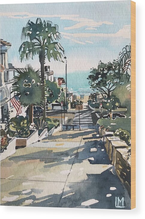 Manhattan Beach Wood Print featuring the painting Manhattan Beach #1 by Luisa Millicent