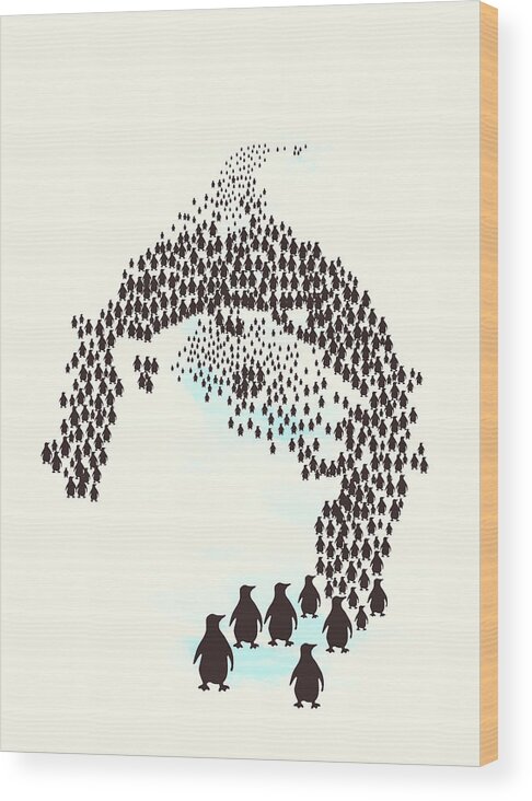 Penguins Wood Print featuring the digital art March of the penguins by Neelanjana Bandyopadhyay