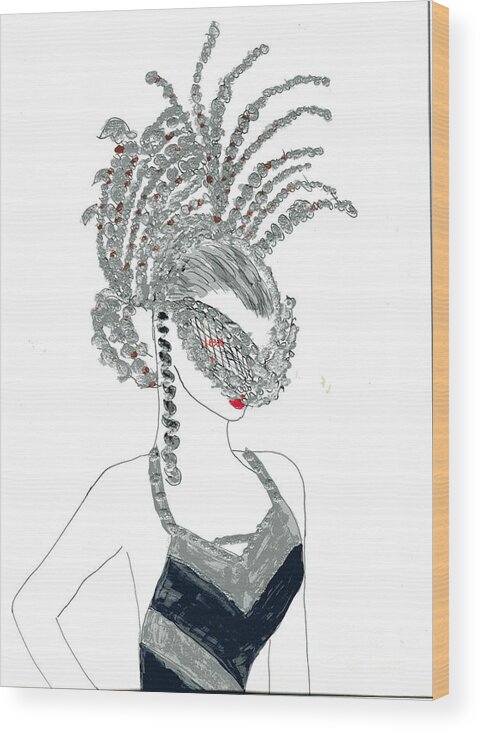 Shrouded Wood Print featuring the drawing Mari Lynne loves casiInos. by Joan McArthur
