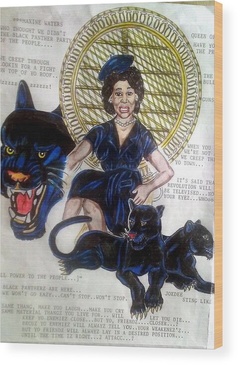 Black Art Wood Print featuring the drawing Maxine Waters Queen of Throne by Joedee