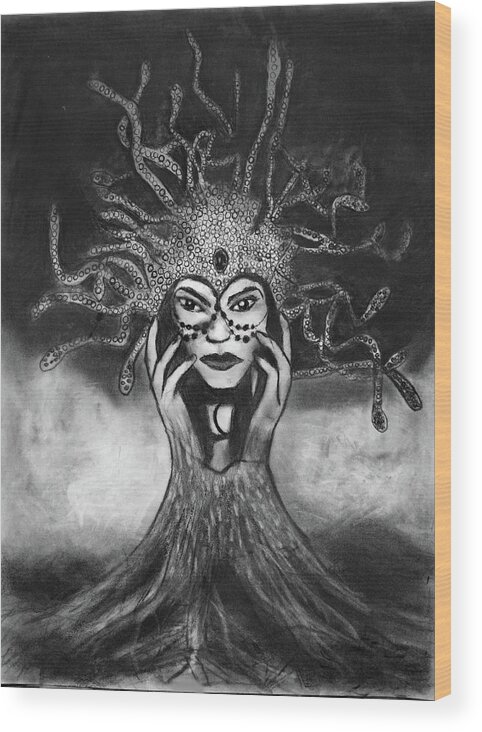 Medusa Wood Print featuring the drawing Medusa by Nadija Armusik