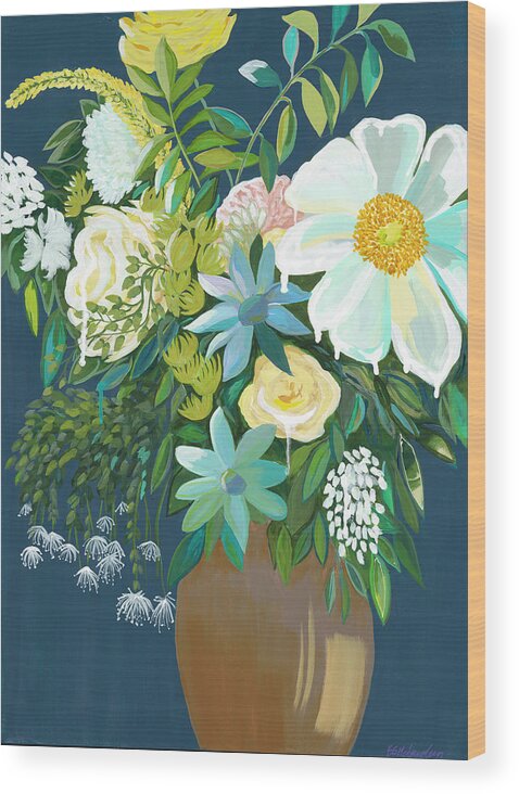 Floral Wood Print featuring the painting Midnight Magic by Fab Funky