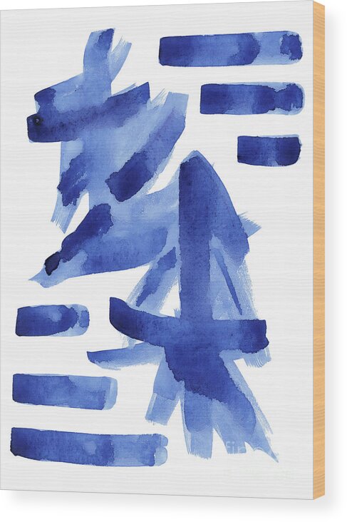 Asian Wood Print featuring the painting Modern Asian Inspired Abstract Blue and White by Audrey Jeanne Roberts