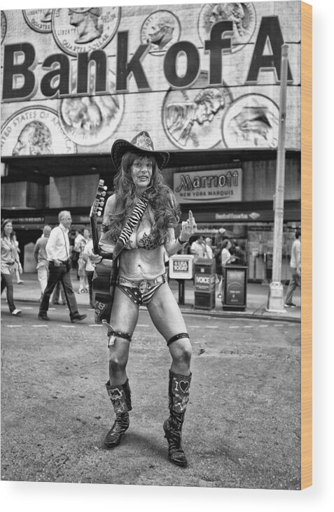 Blackandwhite Wood Print featuring the photograph Naked Cowgirl by Goran Jovic