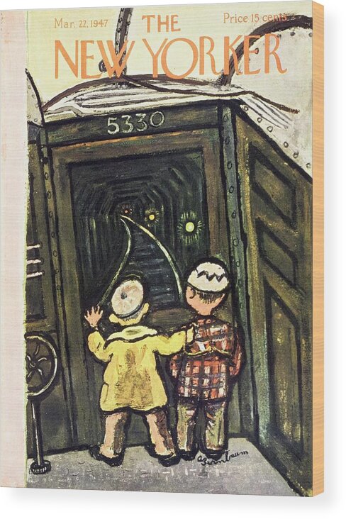 Illustration Wood Print featuring the painting New Yorker March 22, 1947 by Abe Birnbaum