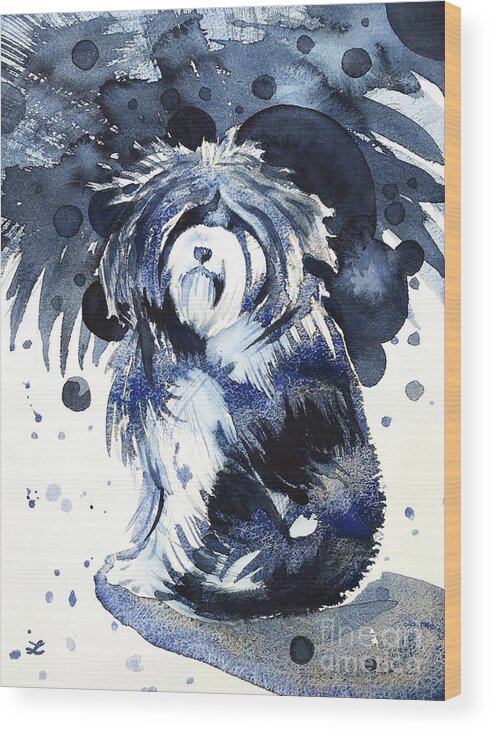 Old English Sheepdog Wood Print featuring the painting Old English Sheepdog by Zaira Dzhaubaeva