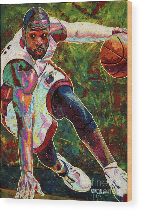 Dwyane Wade Wood Print featuring the painting One Last Dance by Maria Arango