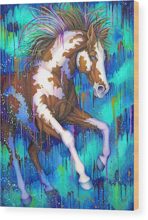 Horse Wood Print featuring the painting Paint Running Wild by Tish Wynne