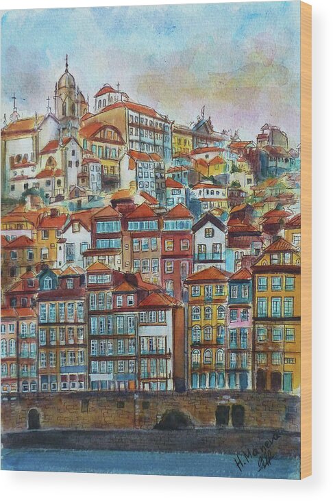 Porto Wood Print featuring the painting Porto by Henrieta Maneva