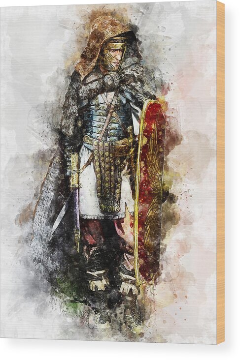 Roman Legion Wood Print featuring the painting Portrait of a Roman Legionary - 43 by AM FineArtPrints