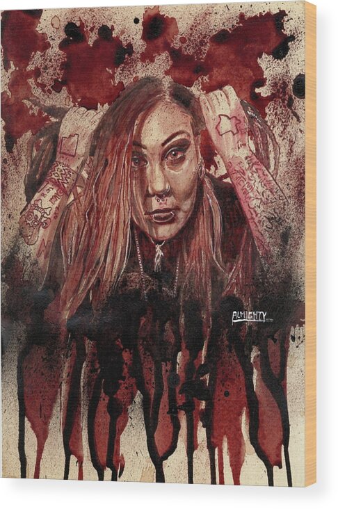 Ryan Almighty Wood Print featuring the painting RAZAKEL port dry blood by Ryan Almighty