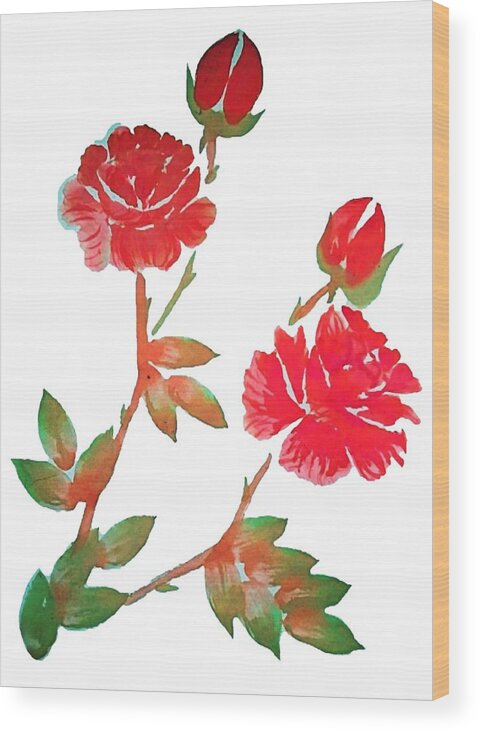 Red Wood Print featuring the painting Red Rose Watercolor Transparent Background by Delynn Addams