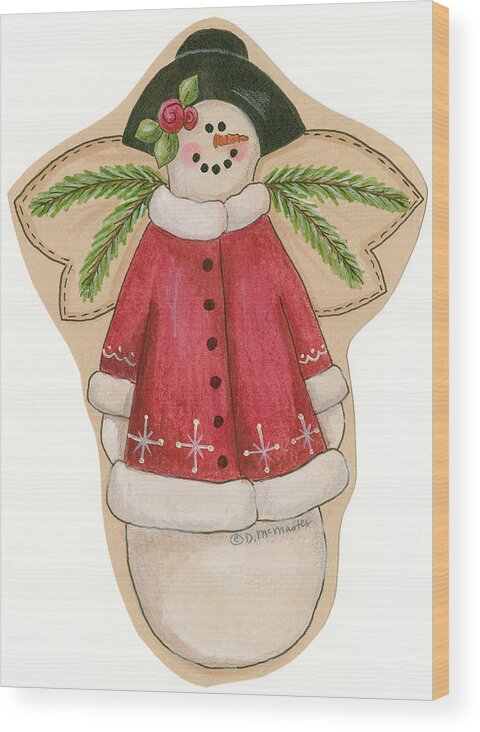 Snowman Wood Print featuring the painting Red Snowwoman by Debbie Mcmaster