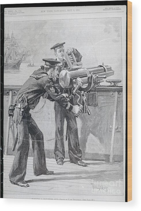 Working Wood Print featuring the photograph Sailors Firing Hotchkiss Gun by Bettmann