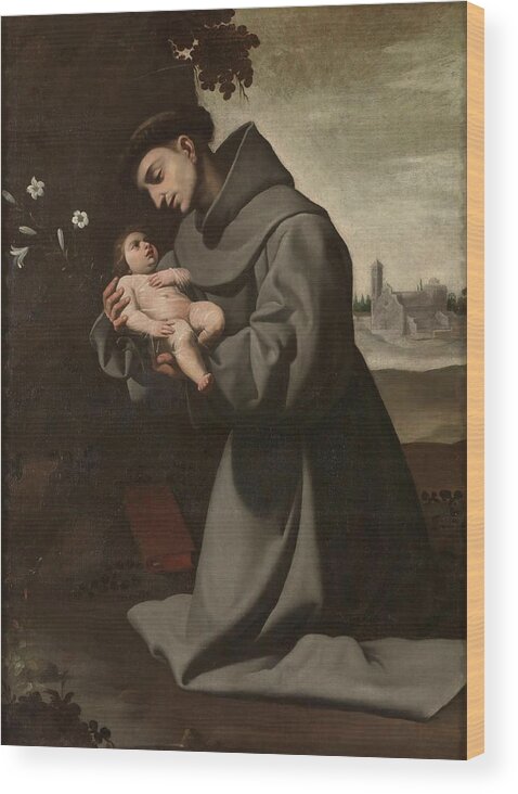 Francisco De Zurbaran Wood Print featuring the painting 'Saint Anthony of Padua with the Infant Christ'. 1635 - 1650. Oil on canvas. by Francisco de Zurbaran -c 1598-1664-