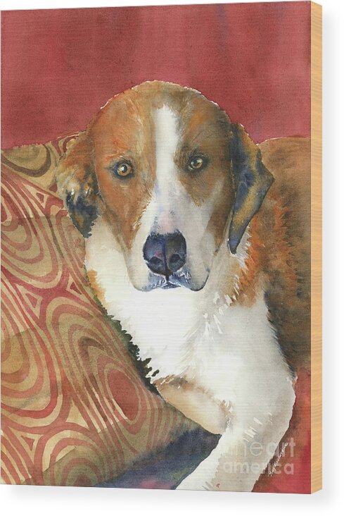Dog Portrait Wood Print featuring the painting Sally by Amy Kirkpatrick