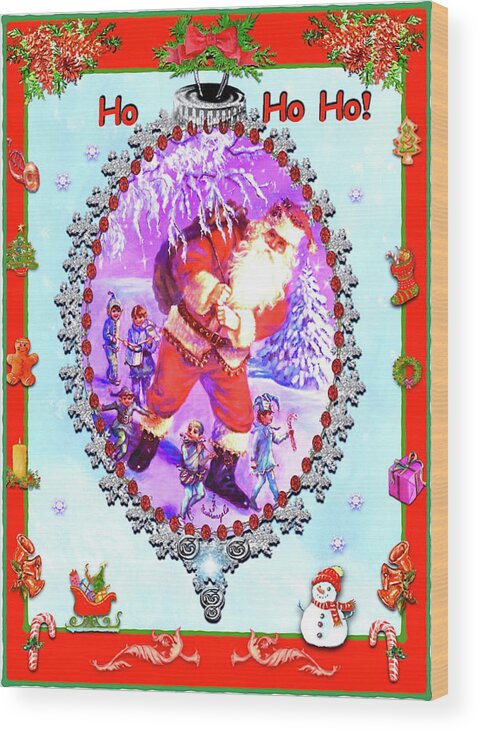 Santa And Elves Wood Print featuring the painting Santa And Elves by Judy Mastrangelo