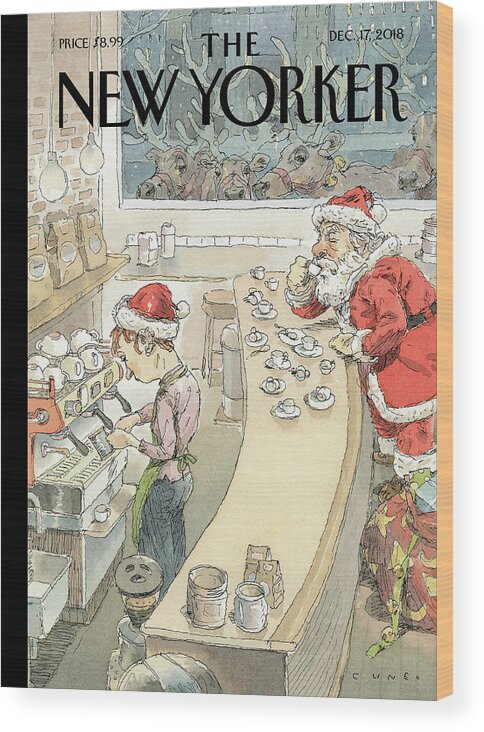 Santa's Little Helper Wood Print featuring the painting Santa's Little Helper by John Cuneo