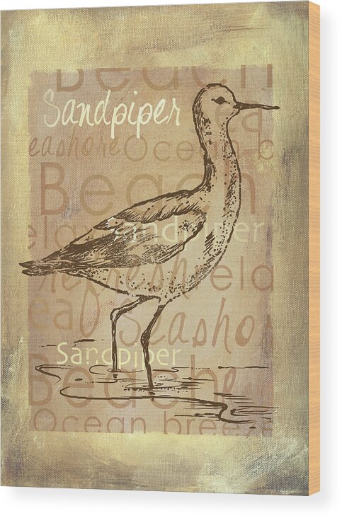 Sandpiper Wood Print featuring the mixed media Shore Life II by Fiona Stokes-gilbert