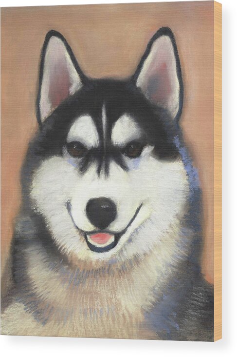 Siberian Husky Wood Print featuring the pastel Siberian Husky by Linda Ruiz-Lozito