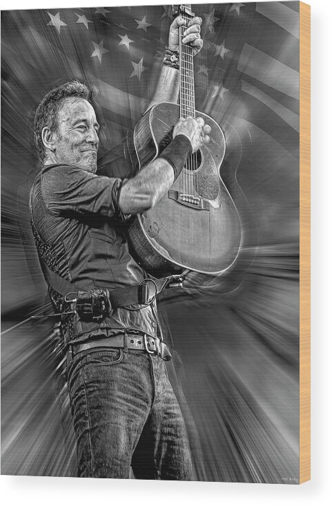 Bruce Springsteen Wood Print featuring the mixed media Springsteen Live by Mal Bray