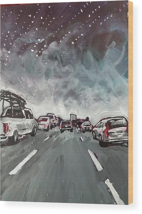 Cars Wood Print featuring the painting Starry Night Traffic by Tilly Strauss