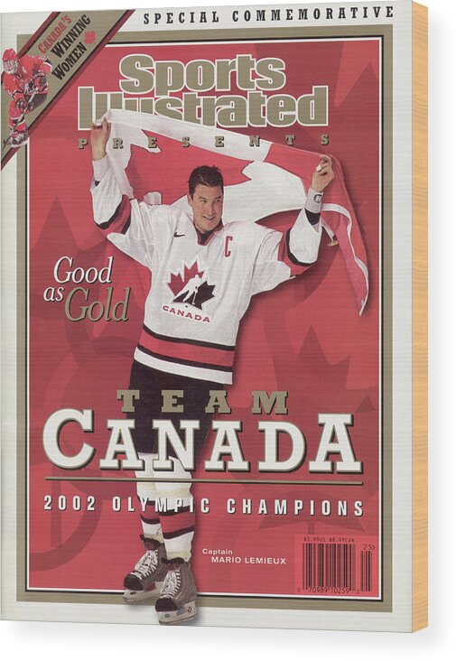 The Olympic Games Wood Print featuring the photograph Team Canada Mario Lemieux, 2002 Winter Olympic Champions Sports Illustrated Cover by Sports Illustrated