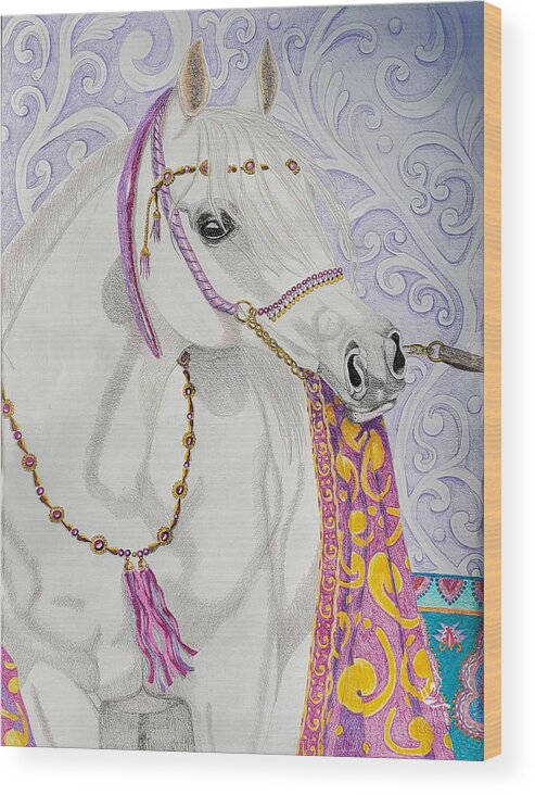 Arabian Horse Wood Print featuring the drawing The Arabian Horse Jewel of the Desert by Equus Artisan