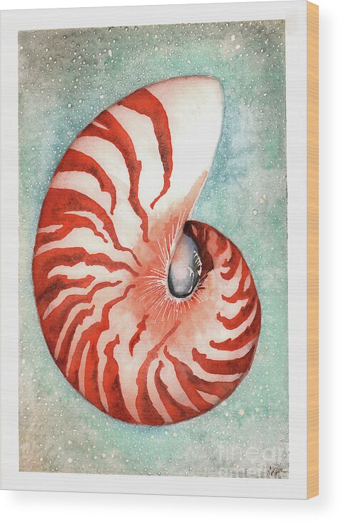 Nautilus Wood Print featuring the painting The World in a Shell by Hilda Wagner