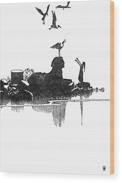Human Arm Wood Print featuring the drawing Then She Saw The Storks C1930 by Print Collector