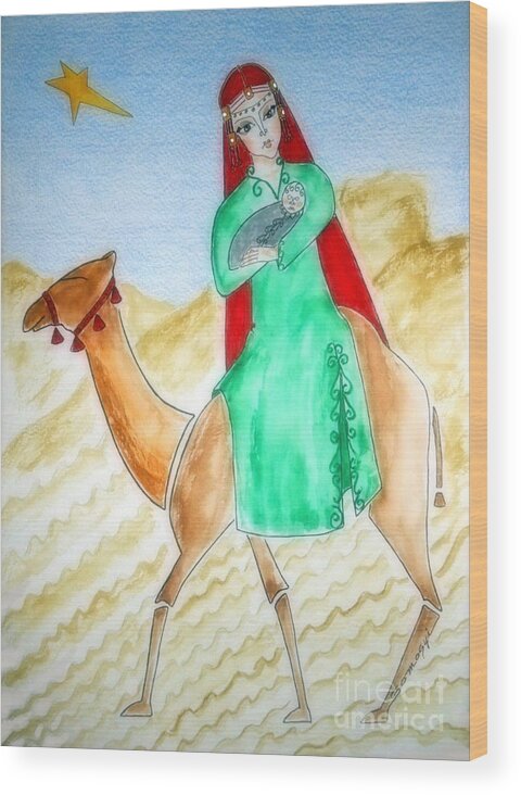 Camel Wood Print featuring the painting Through the Desert to Nazareth by Jayne Somogy