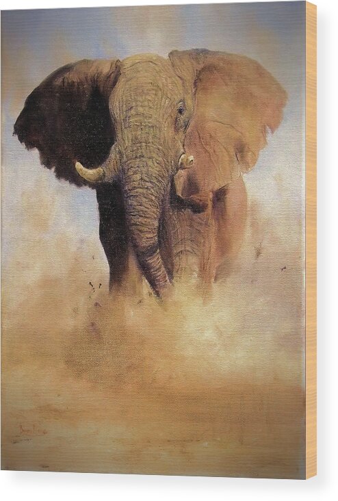 Africa Wood Print featuring the painting To Mock? Or Not? by Barry BLAKE