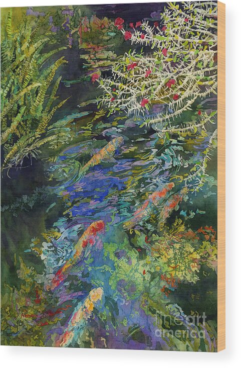 Koi Wood Print featuring the painting Water Garden by Hailey E Herrera