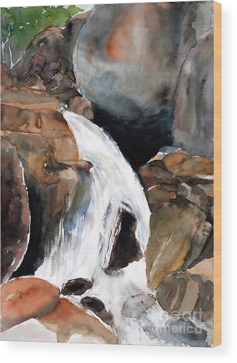Scenics Wood Print featuring the digital art Waterfall Watercolor Painted by Sweetsake
