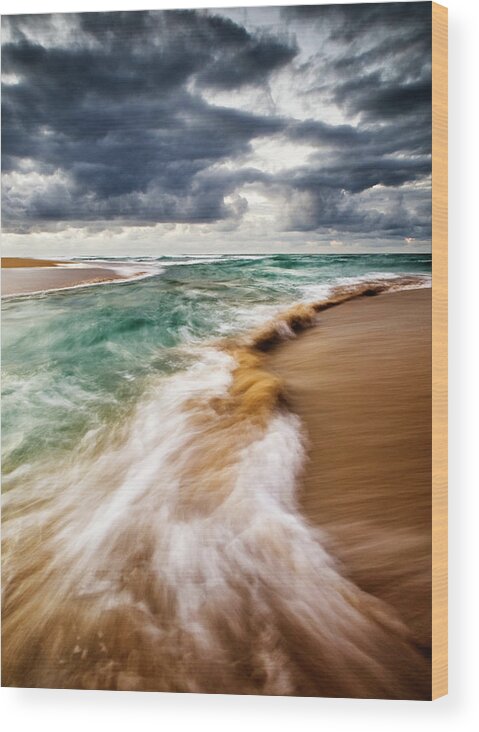 Water's Edge Wood Print featuring the photograph Waves In The Shore Of The Beach by Ramón Espelt Photography