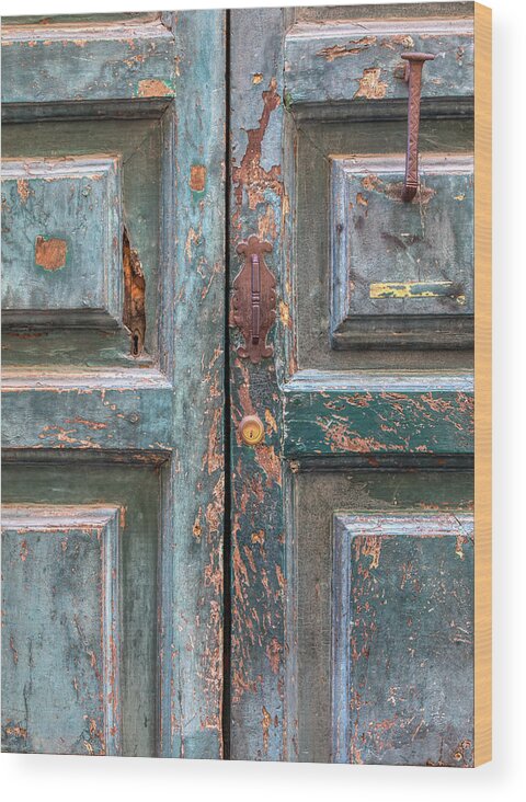 Cortona Wood Print featuring the photograph Weathered Rustic Green Door of Cortona by David Letts