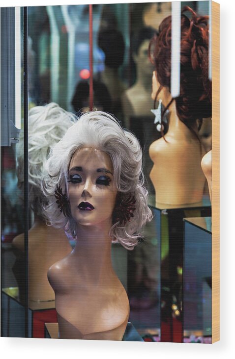 Wig Store Window Wood Print featuring the photograph Wig Store Window by Robert Ullmann