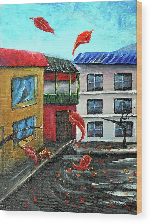  Beautiful Wood Print featuring the painting Windy Street by Medea Ioseliani