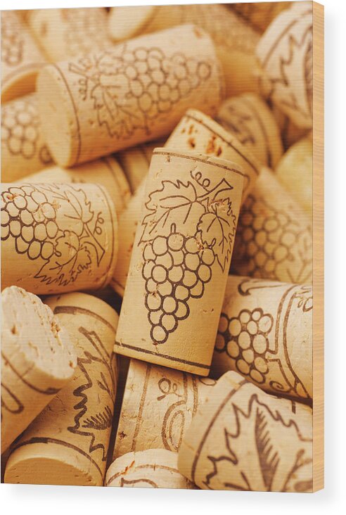 Wine Cork Wood Print featuring the photograph Wine Corks, Close-up, Full Frame by Peter Dazeley