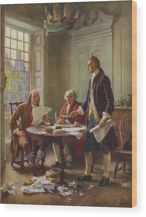 Declaration Of Independence Wood Print featuring the painting Writing The Declaration of Independence by War Is Hell Store