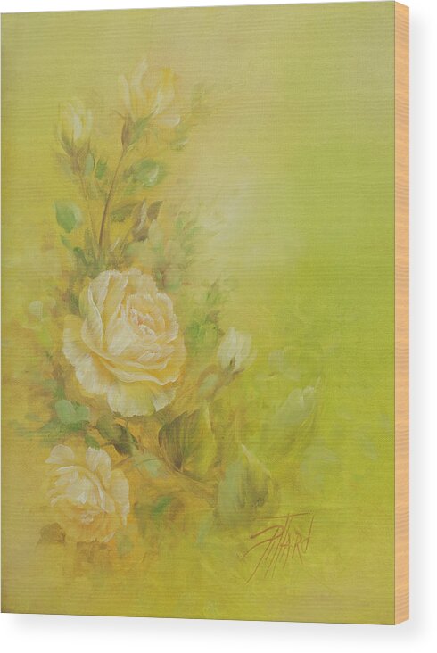Flowers Wood Print featuring the painting Yellow Roses Vignette by Lynne Pittard