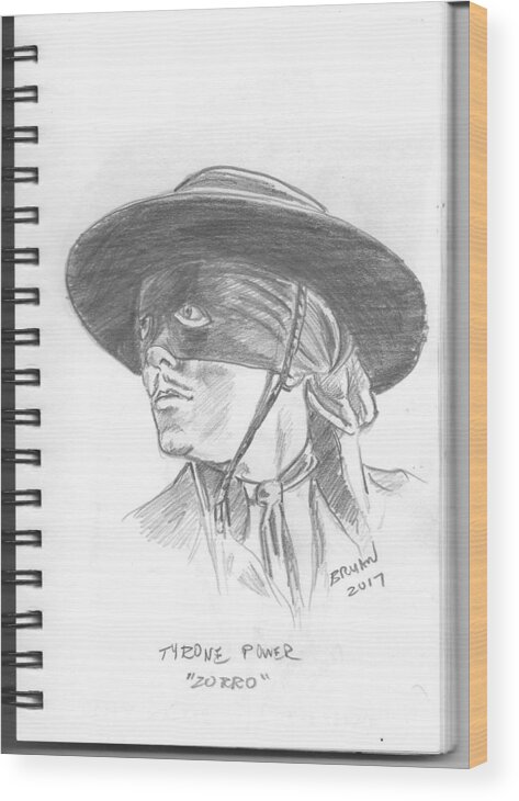 Tyrone Power Wood Print featuring the drawing Zorro by Bryan Bustard