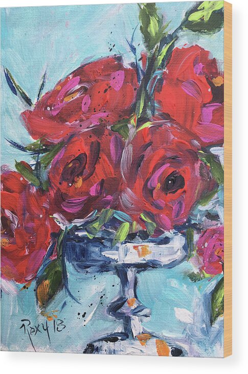 Roses Wood Print featuring the painting Afternoon Roses #1 by Roxy Rich