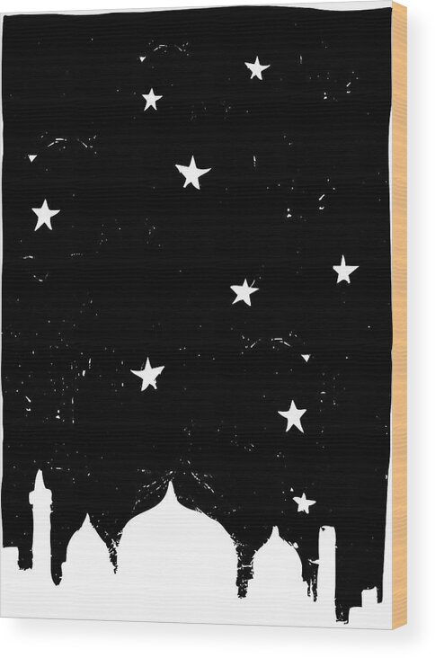 Travel Wood Print featuring the drawing Istanbul Night #1 by Jeffrey Thompson