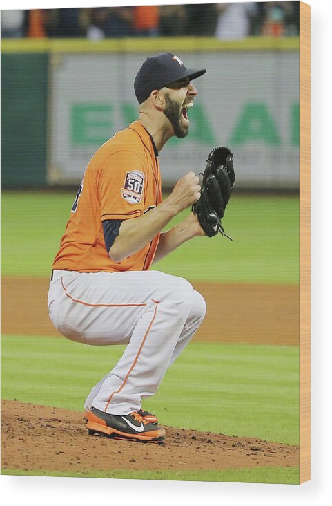 People Wood Print featuring the photograph Mike Fiers by Scott Halleran