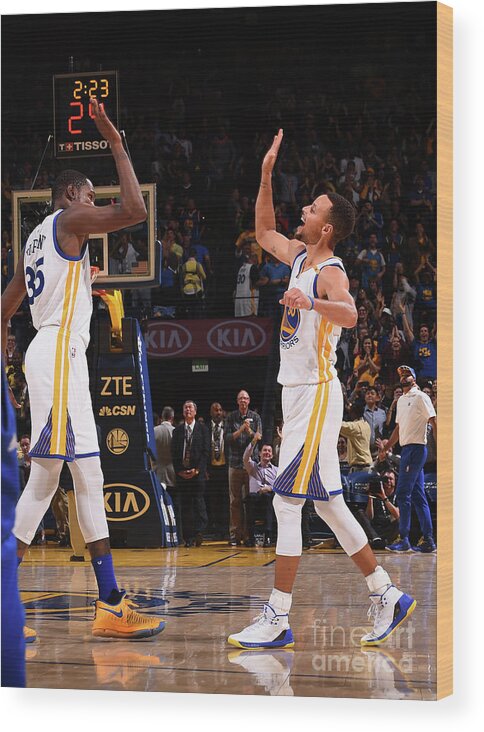 Stephen Curry Wood Print featuring the photograph Stephen Curry and Kevin Durant #1 by Noah Graham